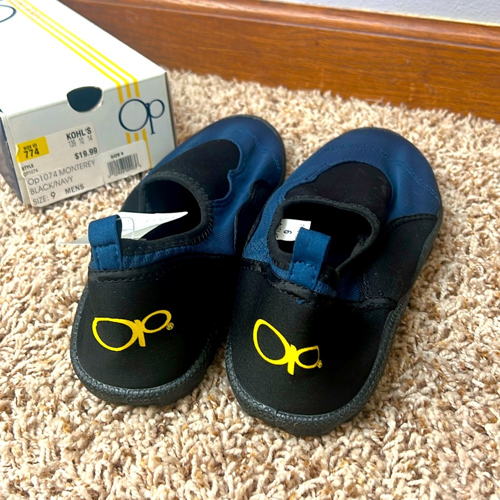 OP Ocean Pacific Men’s Black & Blue Sports Water Swim Shoes Size 9